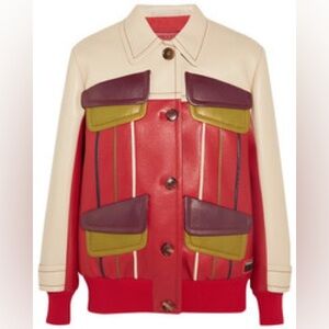 Red and cream  Women's leather Jacket